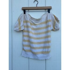 Vintage Women's Sweater Knit Shirt with Cheery Yellow Stripes, fits like a Small